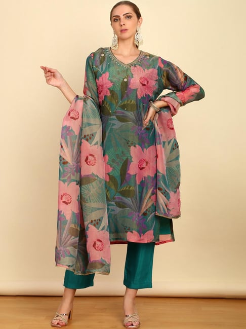 open lace back dress MULTICOLOR ORGANZA GOWN SUIT  Rim Zim Fashion