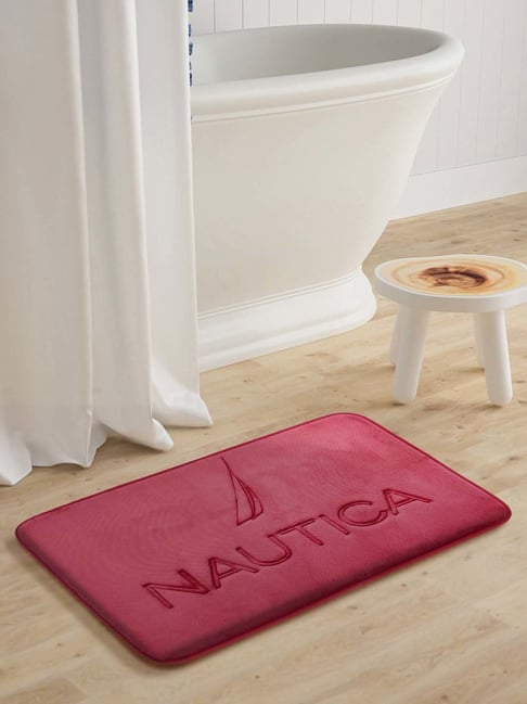 NAUTICA Luxurious Maroon 2000 GSM Memory Foam Medium Non-Skid Bath Rug