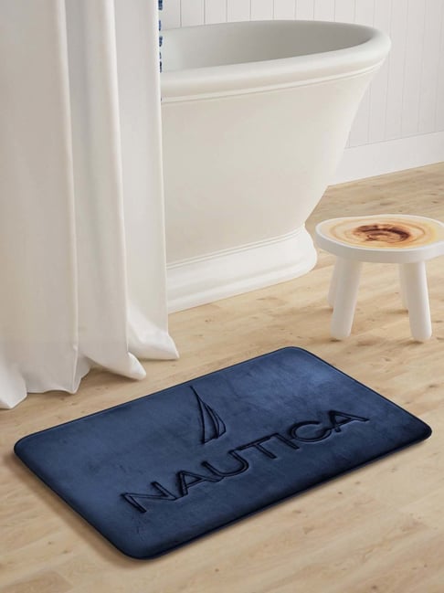 NAUTICA Luxurious Navy Blue 2000 GSM Memory Foam Medium Non-Skid Bath Rug