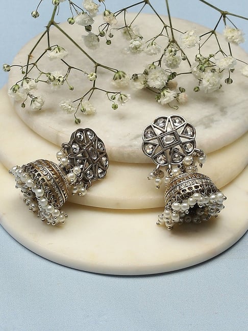 Biba Women Gold Silver Brass Jhumki Earrings-picture-17