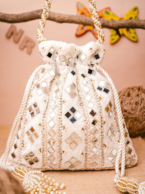 NR by Nidhi Rathi White Fabric Embellished Potli-picture-31