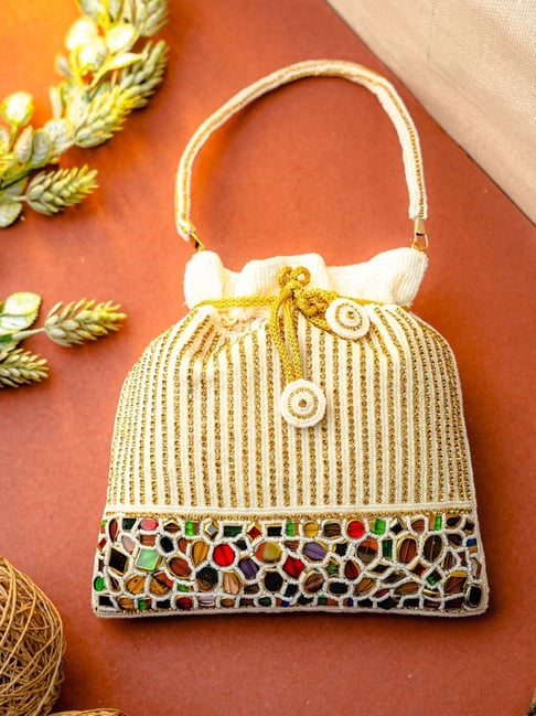 NR by Nidhi Rathi White Fabric Embellished Potli-picture-30