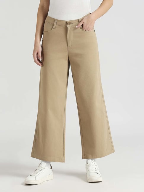 Pepe Jeans Beige Cotton Mid Rise Flared Trousers-picture-31