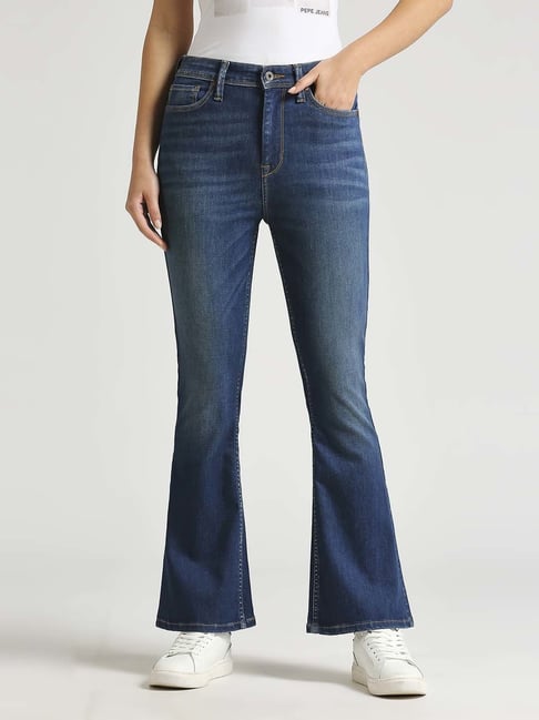 Pepe Jeans Blue Cotton High Rise Bootcut Jeans