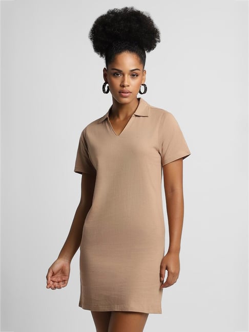 Buy Forever 21 Brown Cotton Regular Fit T-Shirt Dress for Women