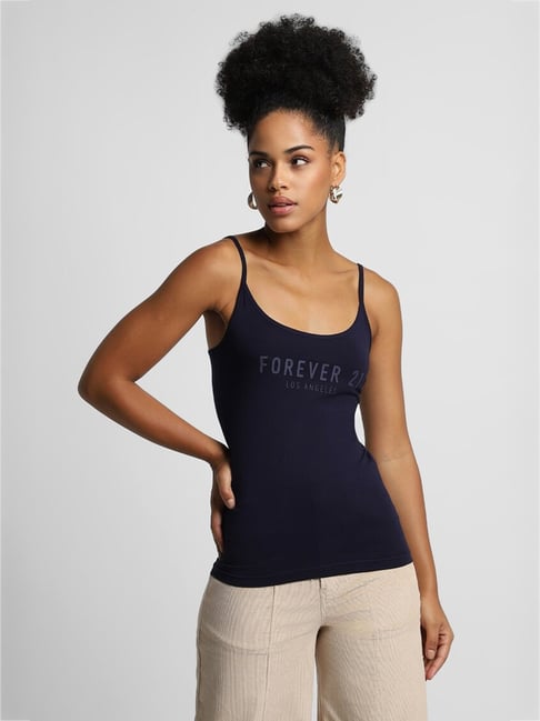 Buy Forever 21 Navy Cotton Graphic Print Tank Top for Women Online