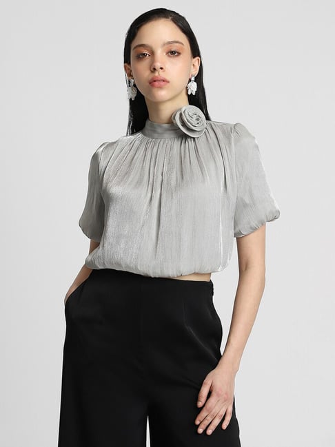 Buy Forever 21 Grey Textured Crop Top for Women Online Tata CLiQ - Main Image