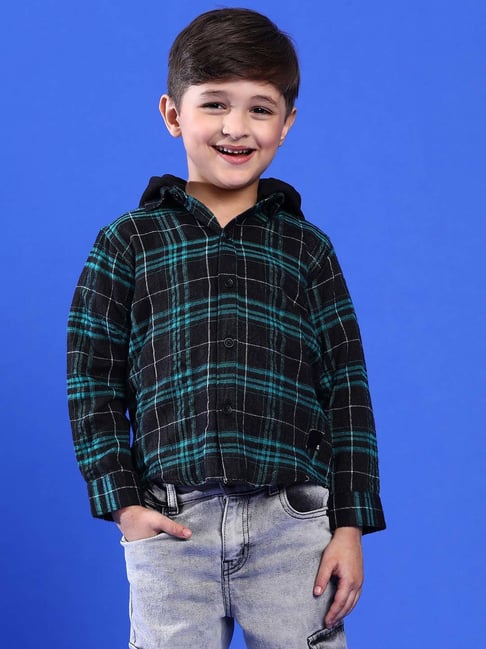 Tales & Stories Kids Grey & Green Chequered Full Sleeves Shirt-picture-42