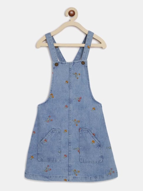 Tales & Stories Kids Blue Cotton Embroidered Dungaree-picture-36