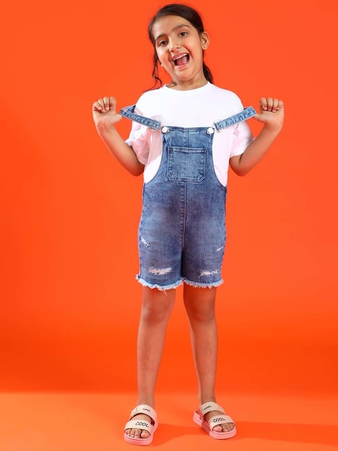 Tales & Stories Kids Blue Distressed Dungaree-picture-38