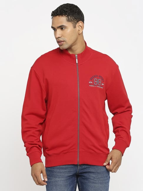 Basics Red Cotton Comfort Fit Texture Jacket-picture-40