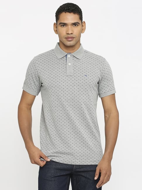 Basics Grey Cotton Muscle Fit Printed Polo T-Shirt-picture-23