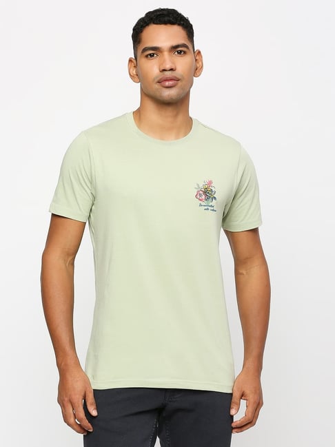 Basics Green Cotton Muscle Fit T-Shirt