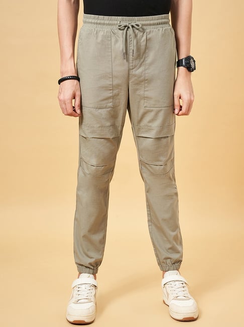 People by Pantaloons Sage Green Cotton Regular Fit Joggers-picture-41