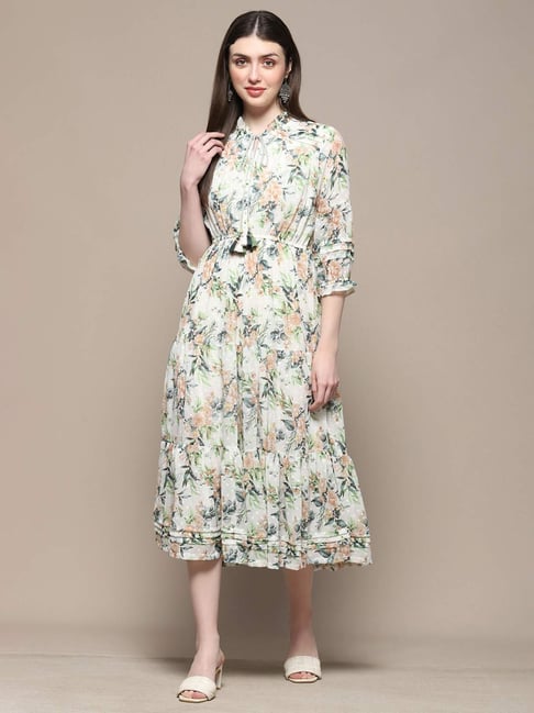 Buy Biba White Floral Print A Line Dress for Women Online Tata CLiQ