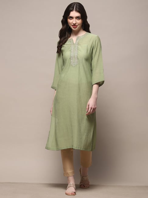 Biba Pista Green Embroidered Straight Kurta-picture-40