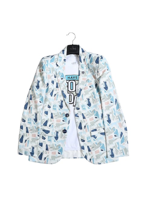 Cavio Kids Navy Printed Full Sleeves T-Shirt with Blazer
