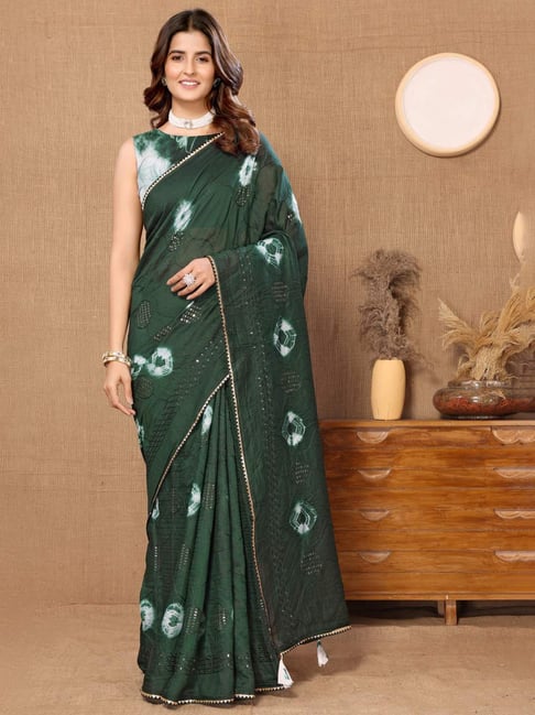 FABMORA Green Tie & Dye Saree With Unstitched Blouse-picture-16