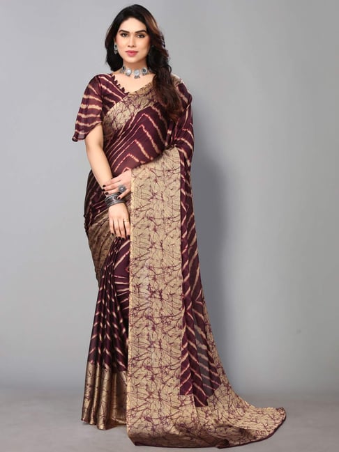 FABMORA Brown Printed Saree With Unstitched Blouse-picture-19