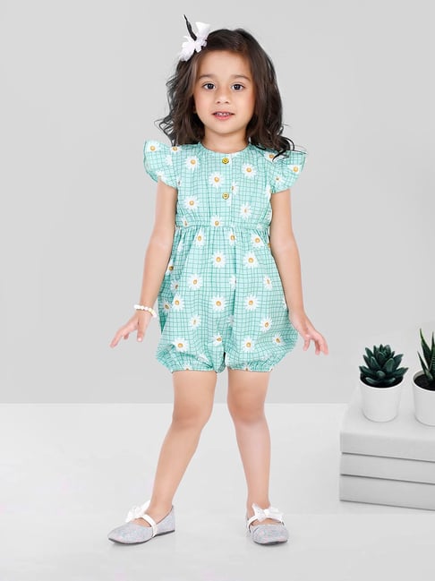 Nino Bambino Kids Green Floral Print Jumpsuit