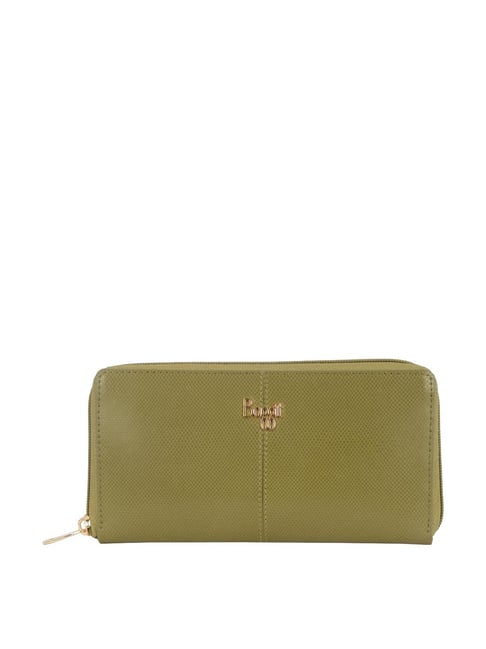 Baggit Angeles Manta Green PU Textured Zip Around Wallet