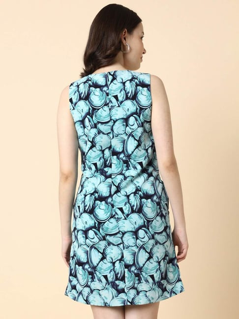 Allen Solly Blue Printed A-Line Dress