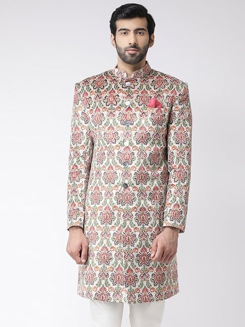 Kisah Grey Regular Fit Printed Sherwani Jacket