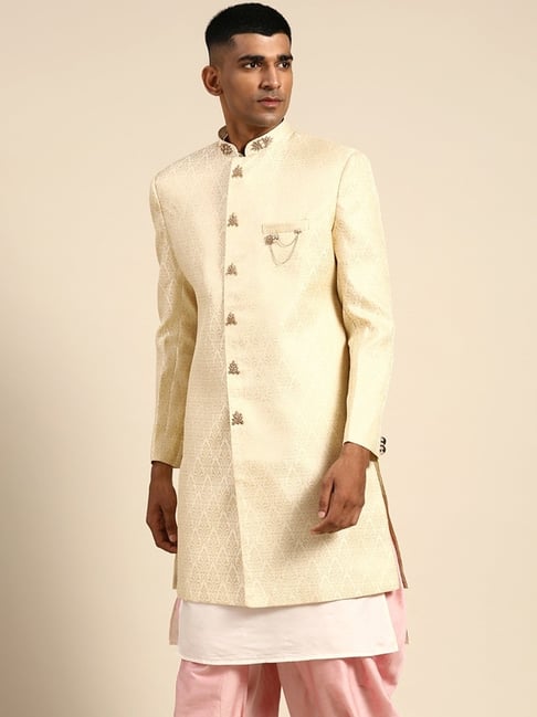 Kisah Beige Regular Fit Self Pattern Sherwani Jacket