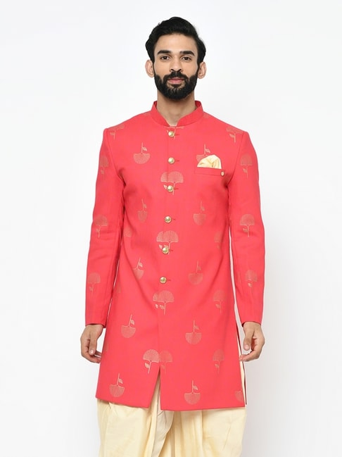 Kisah Pink Regular Fit Embroidered Sherwani Jacket