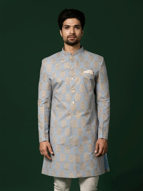 Kisah Blue Regular Fit Embroidered Sherwani Jacket