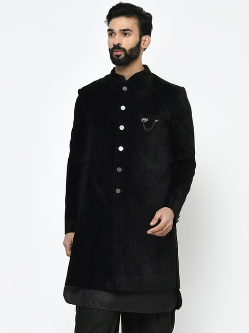Kisah Black Regular Fit Sherwani Jacket