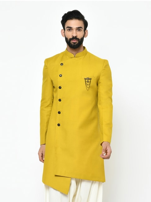 Kisah Yellow Regular Fit Sherwani Jacket