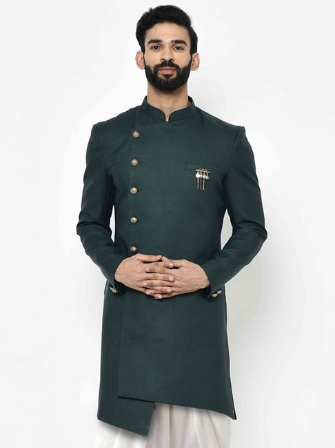 Kisah Green Regular Fit Sherwani Jacket