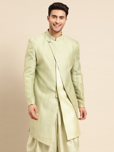 Kisah Green Regular Fit Embroidered Sherwani Jacket
