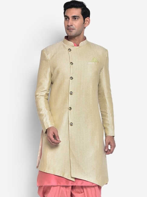 Kisah Beige Regular Fit Embroidered Sherwani Jacket