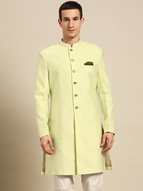 Kisah Green Regular Fit Self Pattern Sherwani Jacket