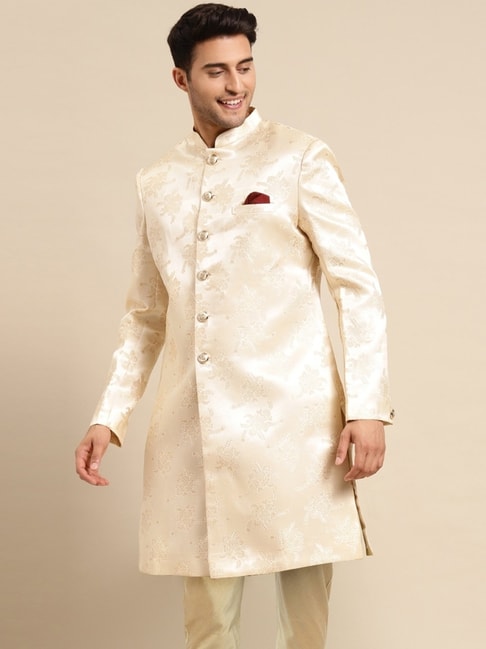 Kisah Gold Regular Fit Embroidered Sherwani Jacket