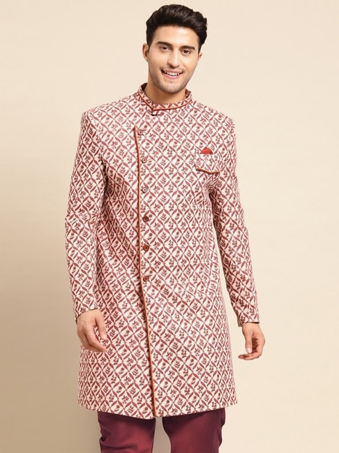 Kisah Maroon Regular Fit Embroidered Sherwani Jacket
