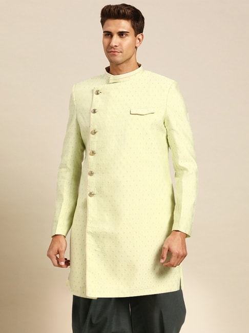 Kisah Green Regular Fit Printed Sherwani Jacket