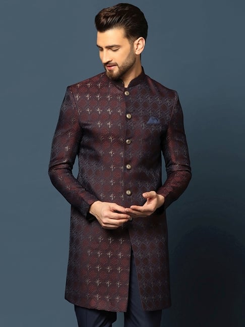 Kisah Purple Regular Fit Self Pattern Sherwani Jacket