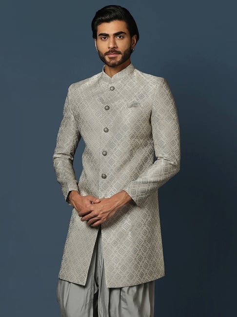 Kisah Grey Regular Fit Self Pattern Sherwani Jacket