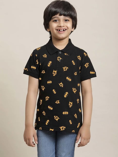 Kidsville Black Cotton Printed Batman Polo T-Shirt-picture-31