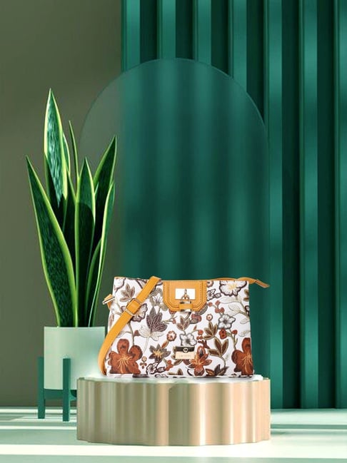 Buy Caprese Wren Ochre Faux Leather Floral Sling Handbag Online At