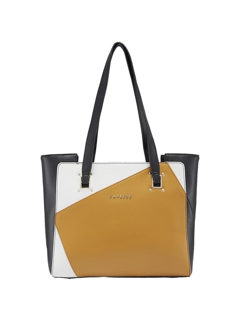 Buy Caprese Ruth Ochre Faux Leather Color Block Tote Handbag