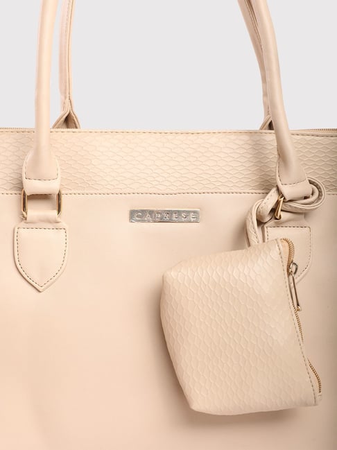 Buy Caprese Felisa Beige Faux Leather Solid Tote Handbag Online At