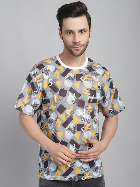 Vimal Jonney White Regular Fit Printed Oversized Crew T-Shirt-picture-16