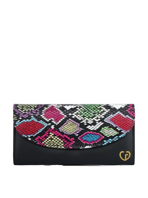 Caprese Rikke Black Faux Leather Animal Effect Tri-Fold Wallet