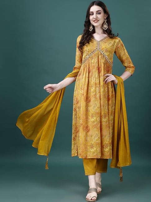 BERRYLICIOUS Yellow Embellished Kurta Pant Set With Dupatta