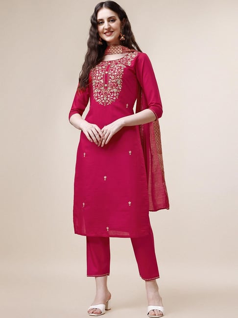 BERRYLICIOUS Pink Embroidered Kurta Pant Set With Dupatta