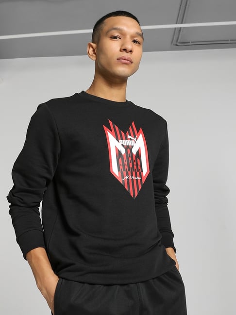 Puma AC Milan Black Cotton Regular Fit Printed Sweatshirt